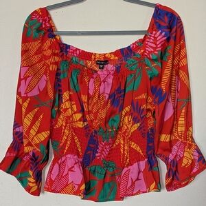 Skies Are Blue Red Floral Blouse